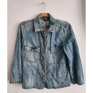 Ralph Lauren Womens Soft Denim 100% Cotton Embroidered Jacket Size Large